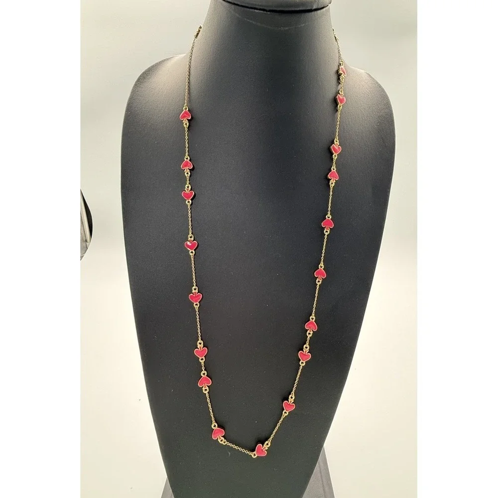 Kate Spade Gold Necklace With Pink‎ Heart Charms